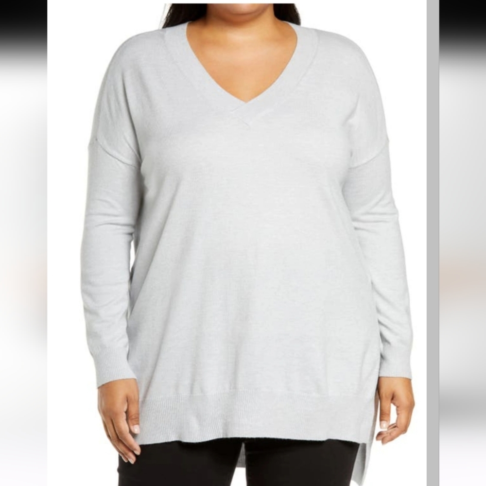 ADYSON PARKER Step Hem Tunic Sweater Grey Oversized Open Slits Hi- Low Sz 2X NWT